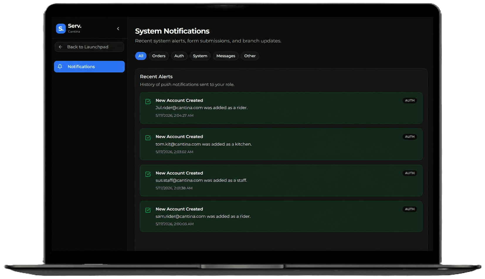 Serv Notifications Interface